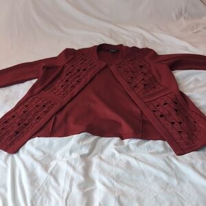 Dennis Basso Red Women's Longline Blazer with Cutout Details